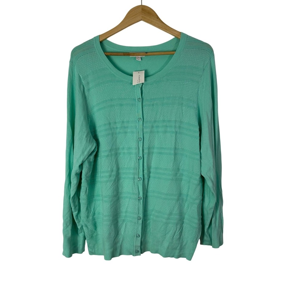 Charter Club Cardigan Sweater Womens 3X Button Front Fine Gauge Knit Aqua Gloss